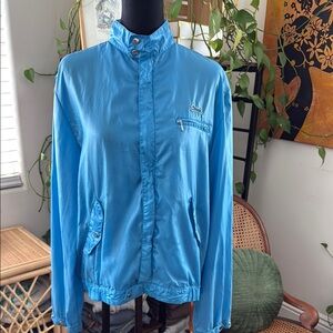 Vintage 80s Le Tigre Cerulean Blue Zip Up Snap Nylon Windbreaker Jacket